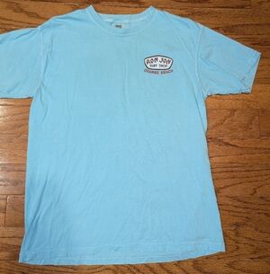 Ron Jon Surf Shop tee - light blue - medium - distressed logo - short sleeve